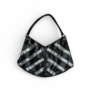 Vintage Bebe Leather Metallic Grommet Sequin Hobo Bag